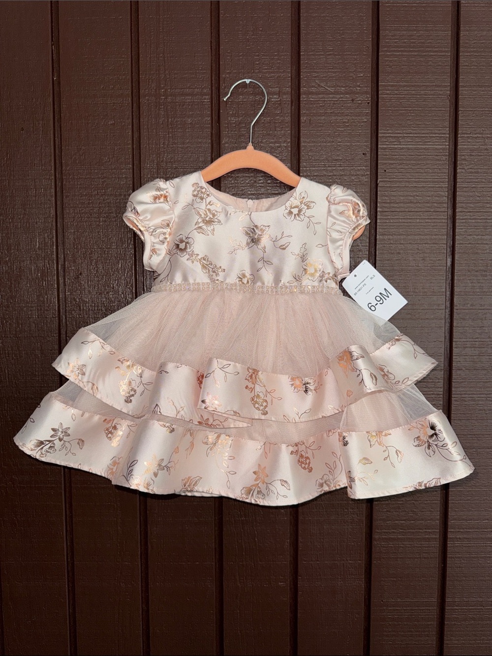 Bonnie Baby Pink and Gold Floral Tiered Party Dress